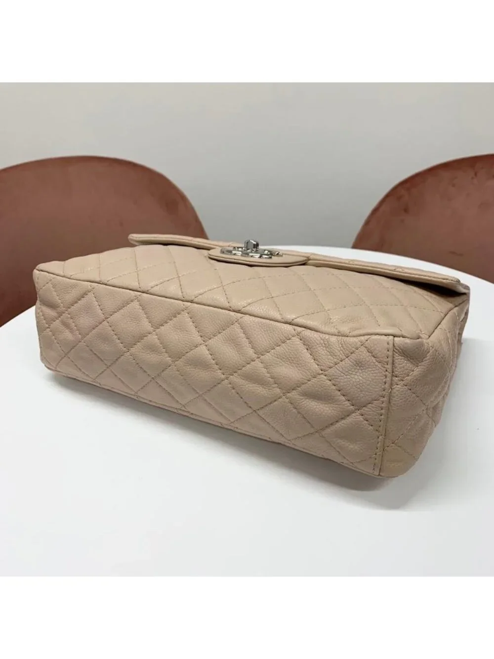 Chanel Big Quilted Caviar Leather CC Logo Shoulder